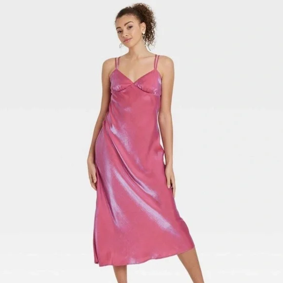 NWT Wild Fable Iridescent Double Strap Maxi Slip Dress - Picture 1 of 11